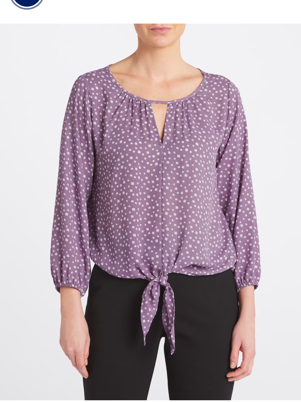 West Kei Lavender Polka Dot Tie-Front Blouse